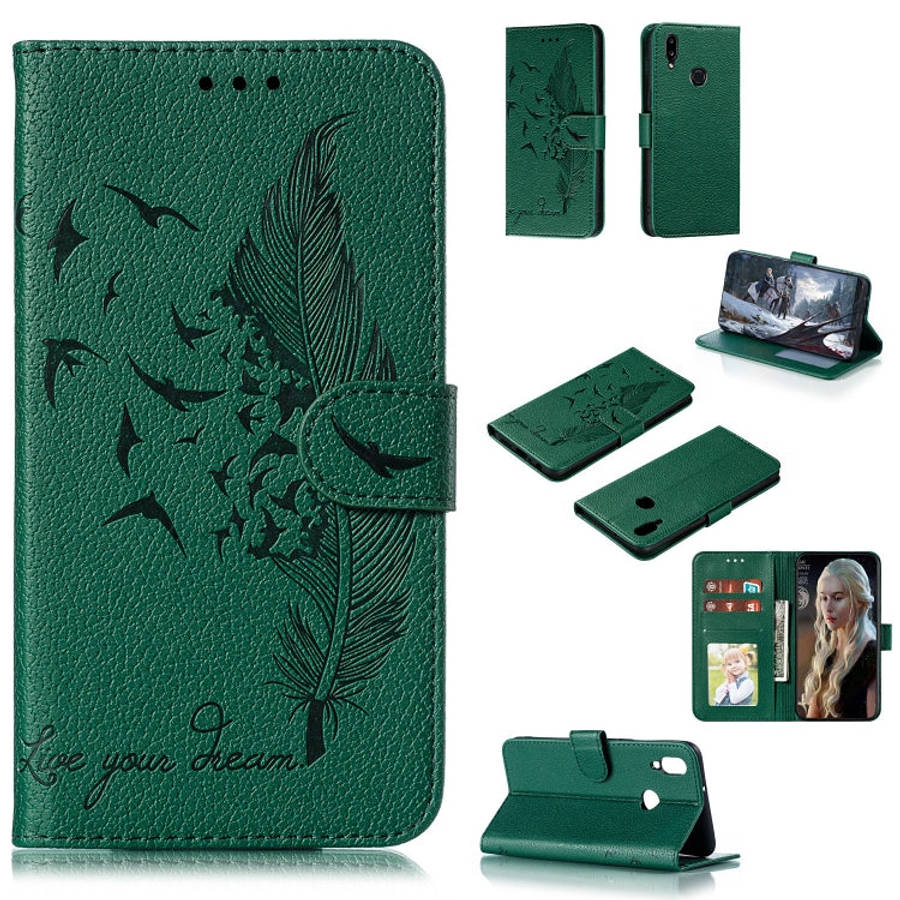 Feather Pattern Litchi Texture Horizontal Flip Leather Case with Holder & Wallet & Card Slots, Fo...