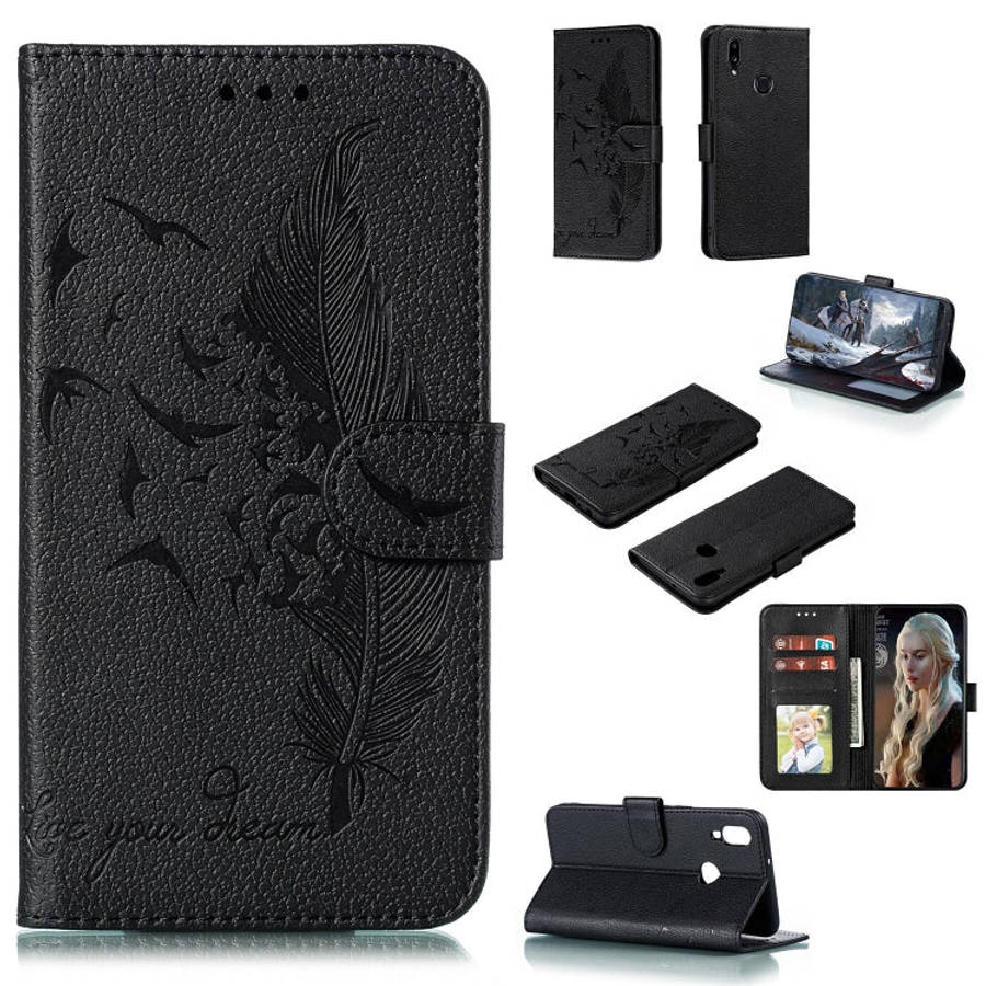 Feather Pattern Litchi Texture Horizontal Flip Leather Case with Holder & Wallet & Card Slots, Fo...