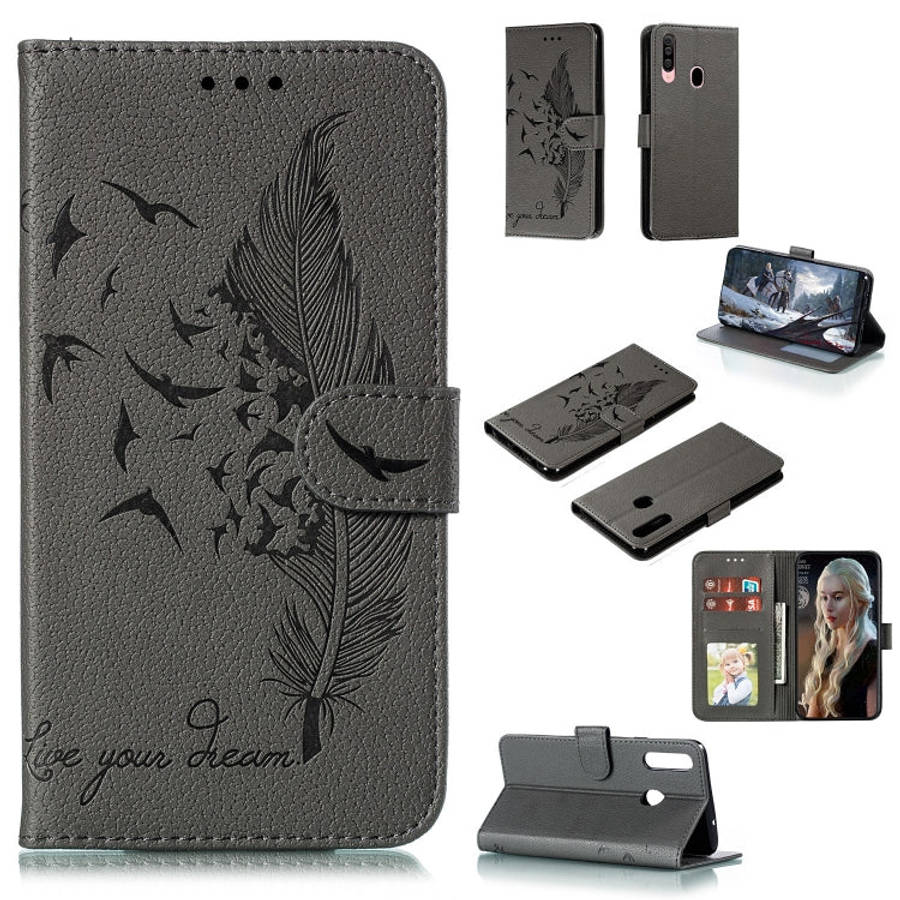 Feather Pattern Litchi Texture Horizontal Flip Leather Case with Holder & Wallet & Card Slots, Fo...
