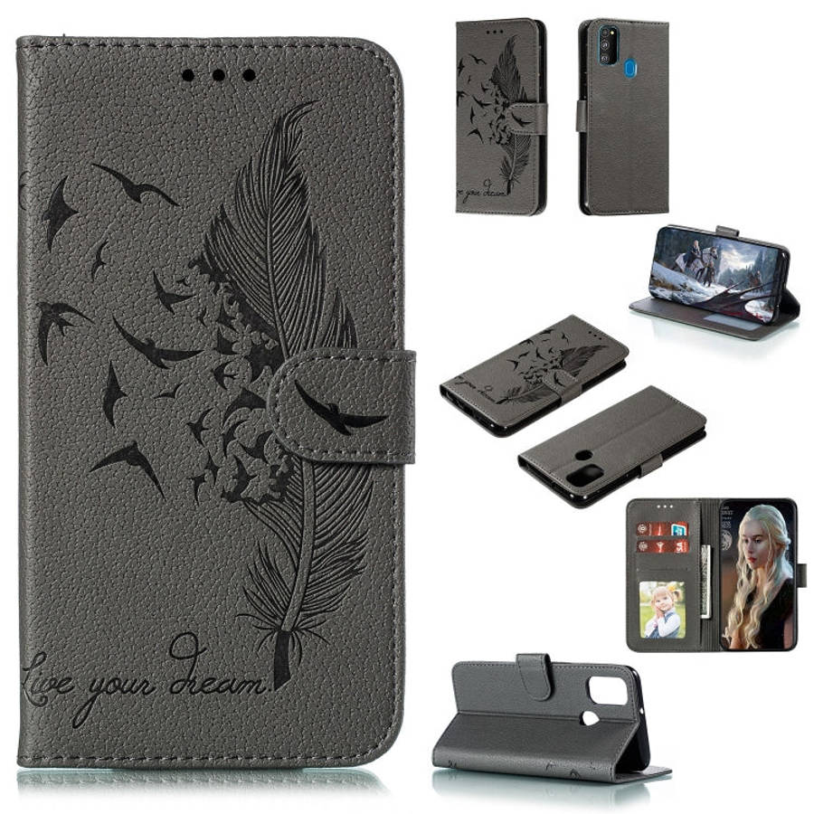 Feather Pattern Litchi Texture Horizontal Flip Leather Case with Holder & Wallet & Card Slots, Fo...