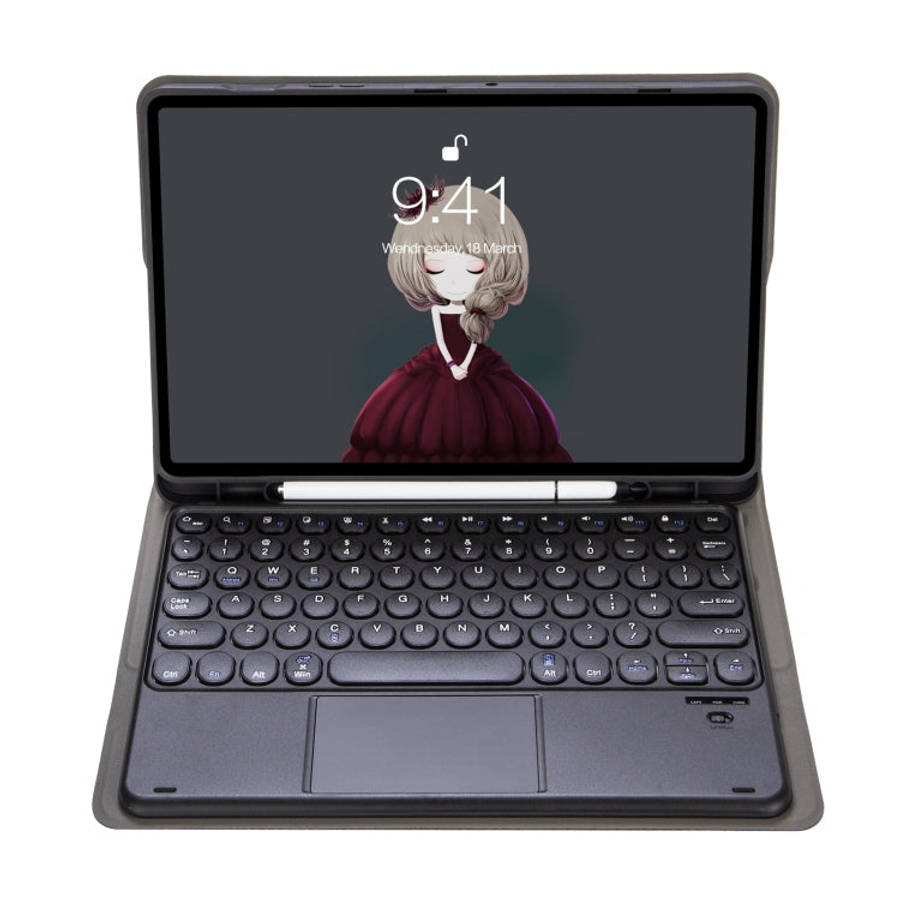 YA098B-A Detachable Lambskin Texture Round Keycap Bluetooth Keyboard Leather Case with Touch Cont...