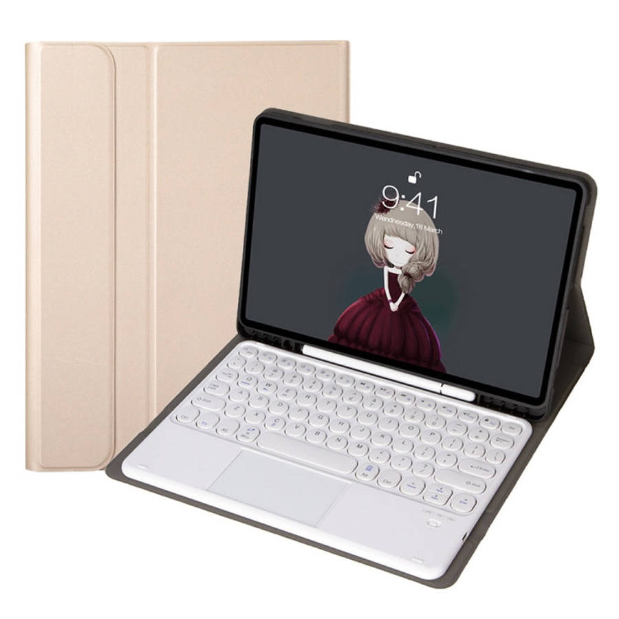YA098B-A Detachable Lambskin Texture Round Keycap Bluetooth Keyboard Leather Case with Touch Cont...
