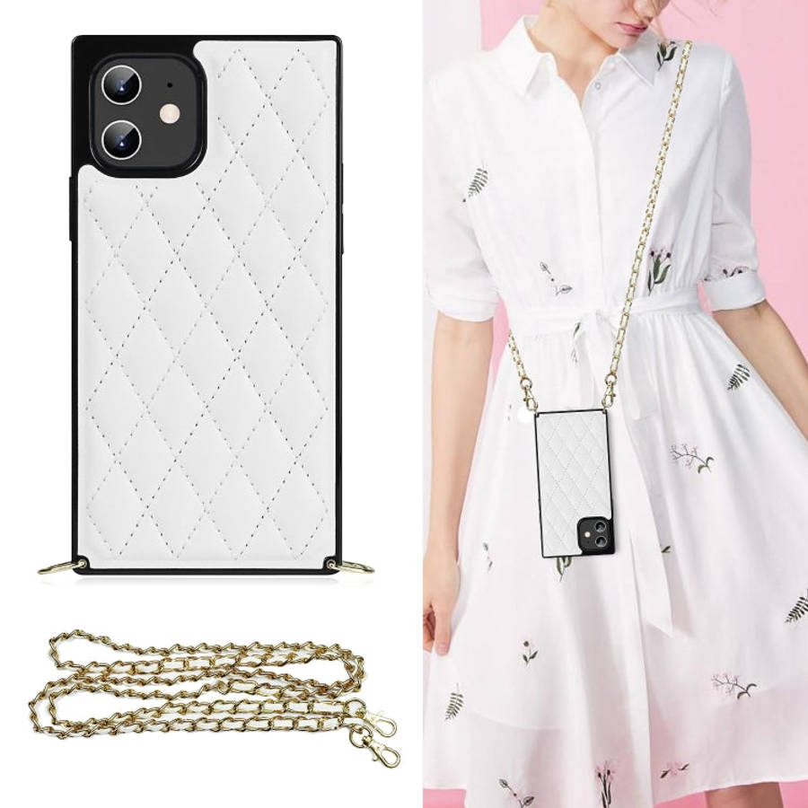 Elegant Rhombic Pattern Microfiber Leather +TPU Shockproof Case with Crossbody Strap Chain, For i...