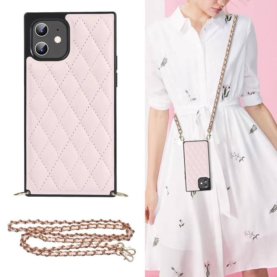Elegant Rhombic Pattern Microfiber Leather +TPU Shockproof Case with Crossbody Strap Chain, For i...