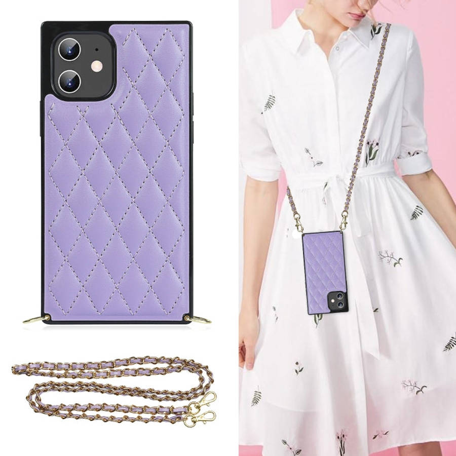Elegant Rhombic Pattern Microfiber Leather +TPU Shockproof Case with Crossbody Strap Chain, For i...