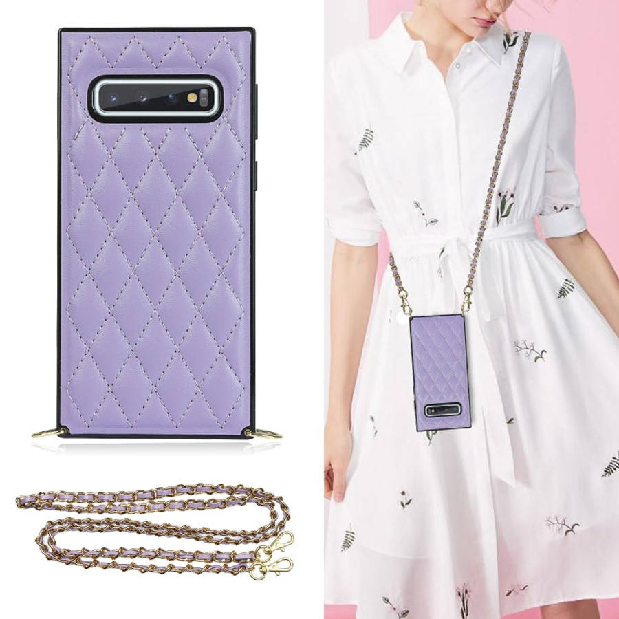 Elegant Rhombic Pattern Microfiber Leather +TPU Shockproof Case with Crossbody Strap Chain, For S...