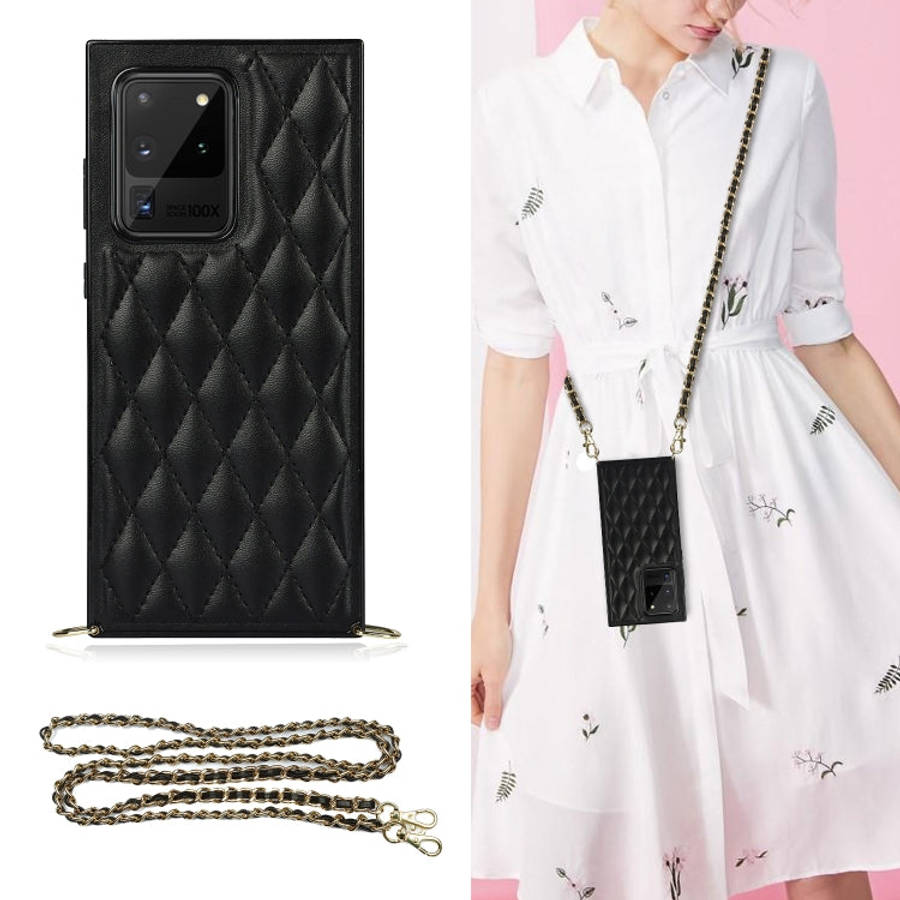 Elegant Rhombic Pattern Microfiber Leather +TPU Shockproof Case with Crossbody Strap Chain, For S...