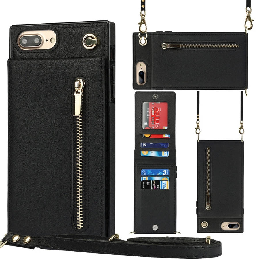 Cross-body Zipper Square TPU+PU Back Cover Case with Holder & Card Slots & Wallet & Strap, For iP...