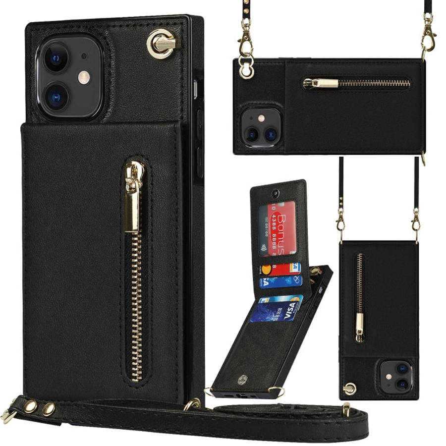 Cross-body Zipper Square TPU+PU Back Cover Case with Holder & Card Slots & Wallet & Strap, For iP...