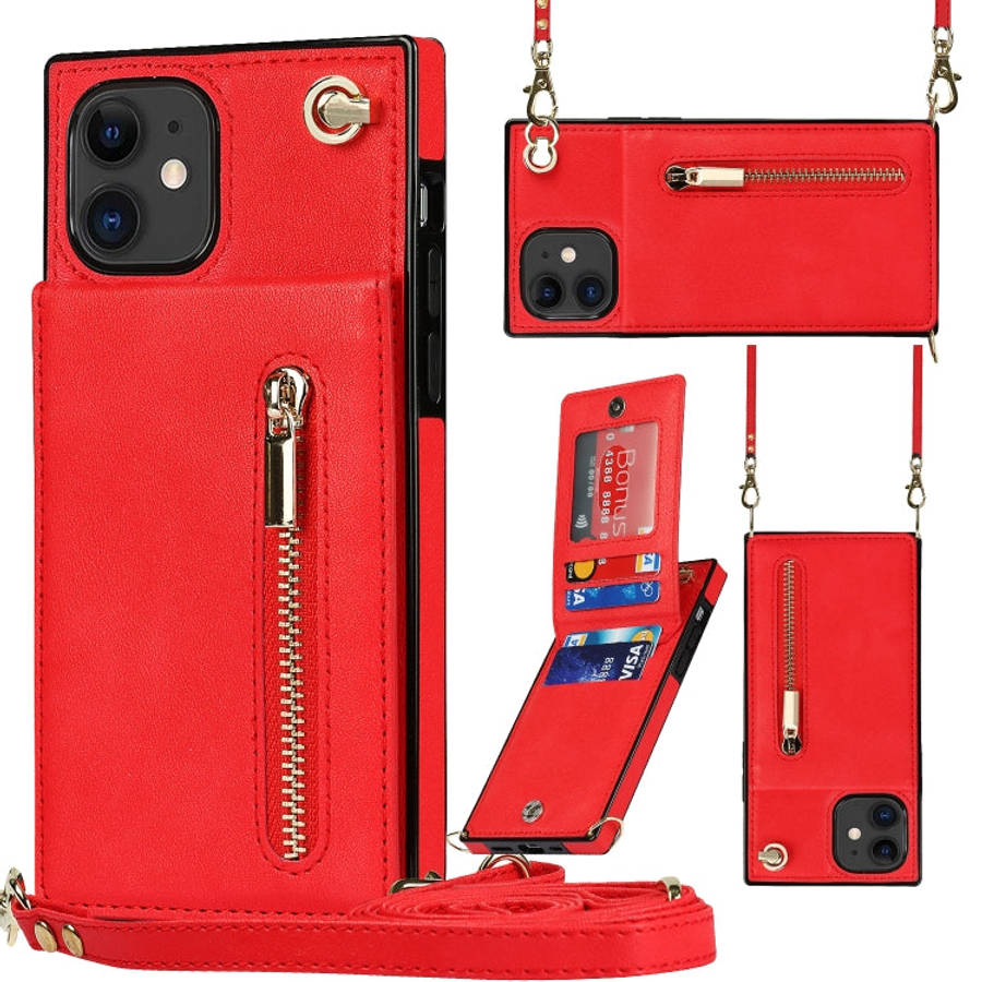 Cross-body Zipper Square TPU+PU Back Cover Case with Holder & Card Slots & Wallet & Strap, For iP...