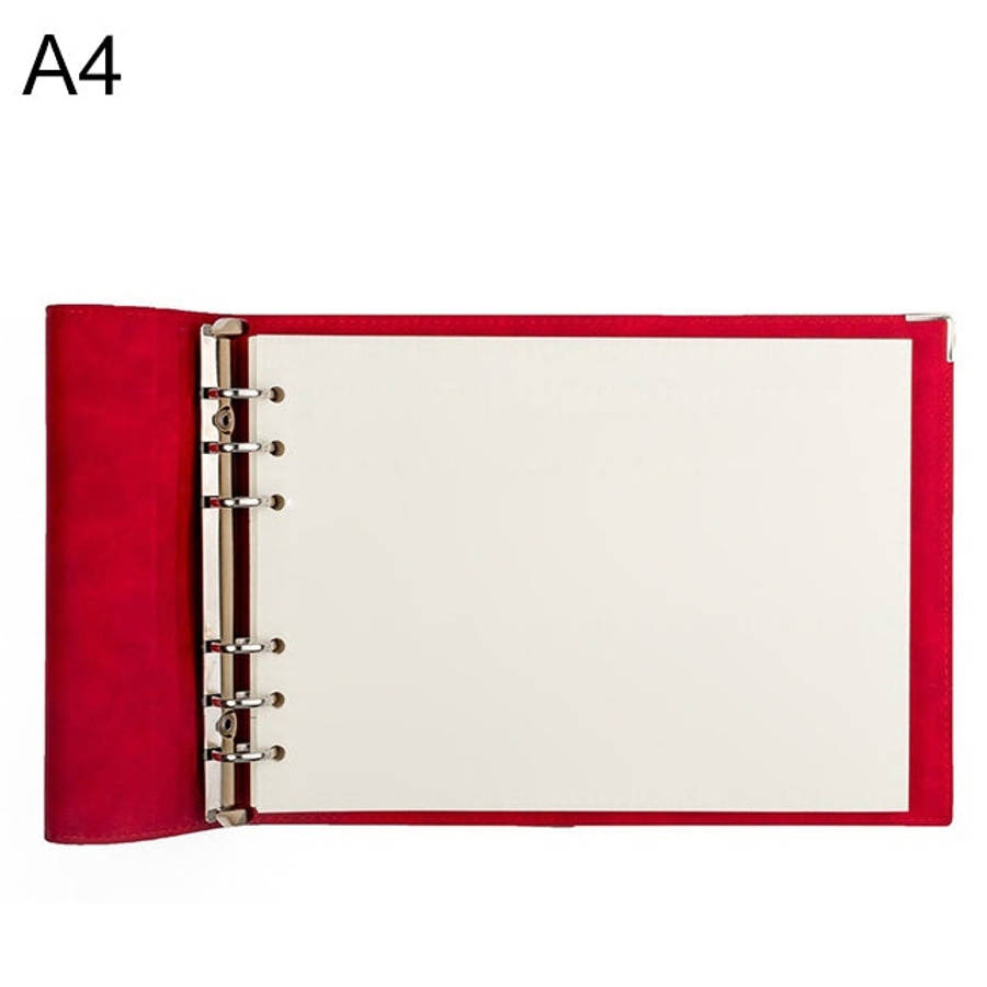 A4 Faux Leather Loose-leaf Grid Notebook, Checkered Core, Blank Inner Core, Cornell Horizontal Wi...
