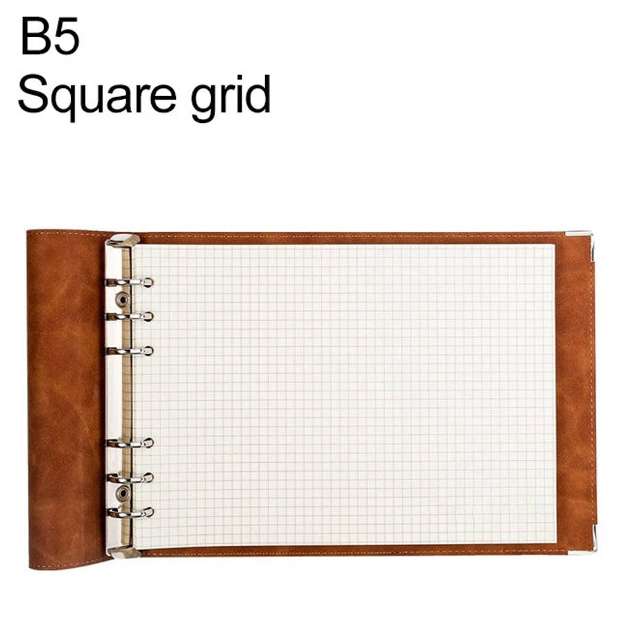 B5 Faux Leather Loose-leaf Grid Notebook, Checkered Core, Blank Inner Core, Cornell Horizontal Wi...