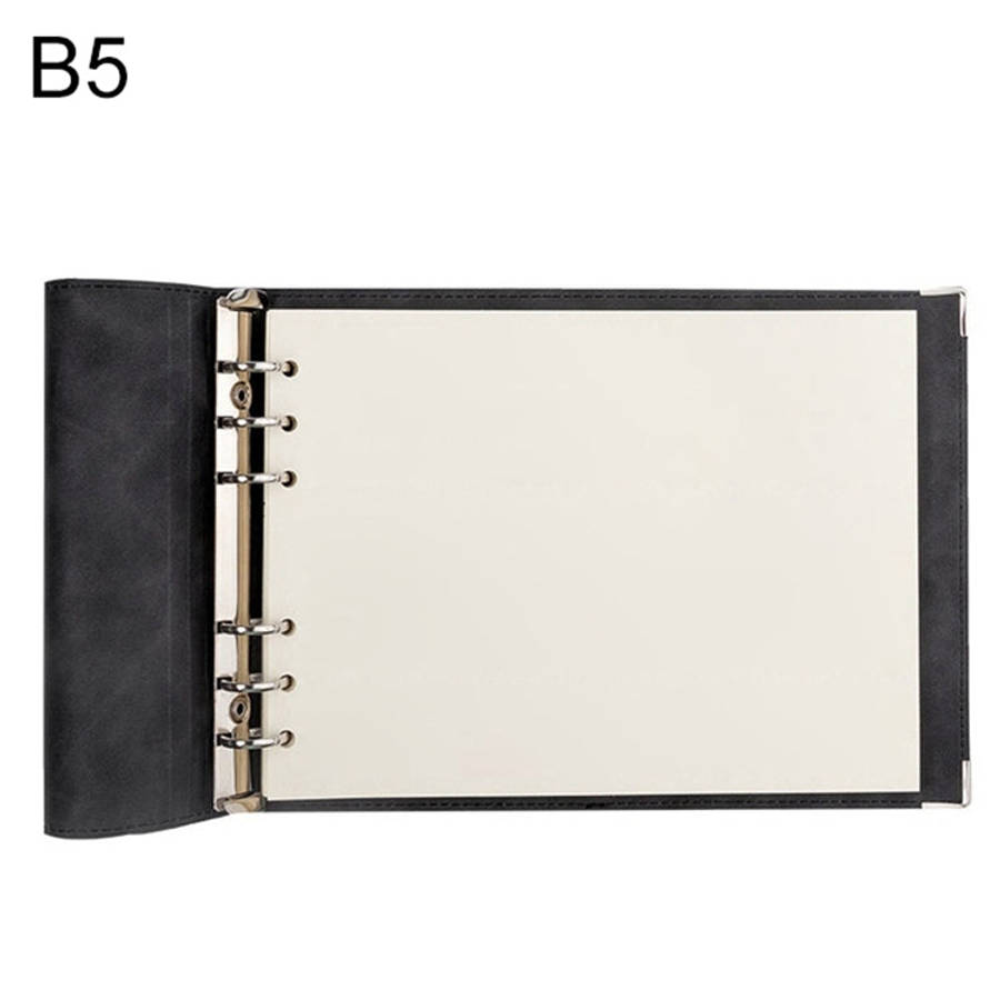 B5 Faux Leather Loose-leaf Grid Notebook, Checkered Core, Blank Inner Core, Cornell Horizontal Wi...