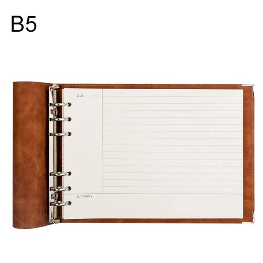 B5 Faux Leather Loose-leaf Grid Notebook, Checkered Core, Blank Inner Core, Cornell Horizontal Wi...