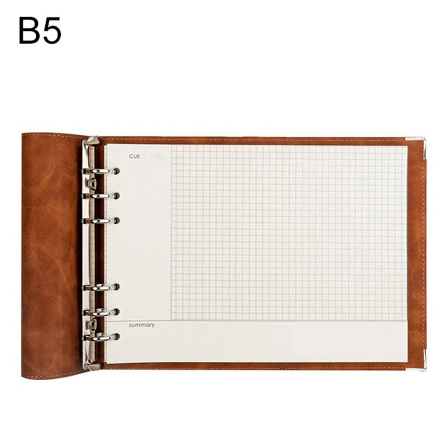 B5 Faux Leather Loose-leaf Grid Notebook, Checkered Core, Blank Inner Core, Cornell Horizontal Wi...