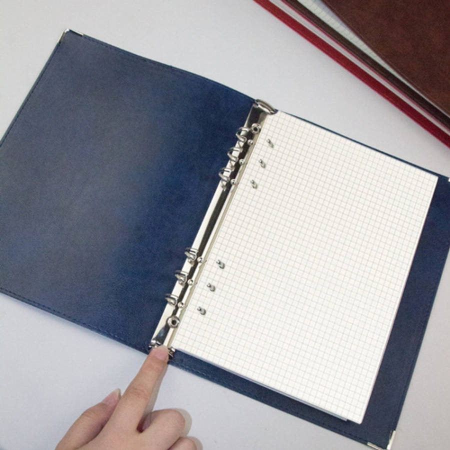 A5 Faux Leather Loose-leaf Grid Notebook, Checkered Core, Blank Inner Core, Cornell Horizontal Wi...