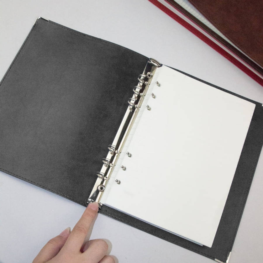 A5 Faux Leather Loose-leaf Grid Notebook, Checkered Core, Blank Inner Core, Cornell Horizontal Wi...