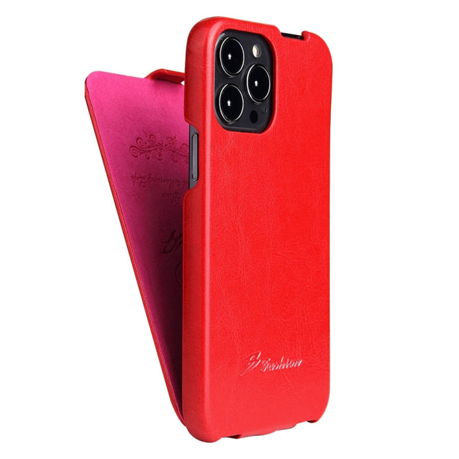 Fierre Shann Retro Oil Wax Texture Vertical Flip PU Leather Case, For iPhone 13 Pro Max, For iPho...
