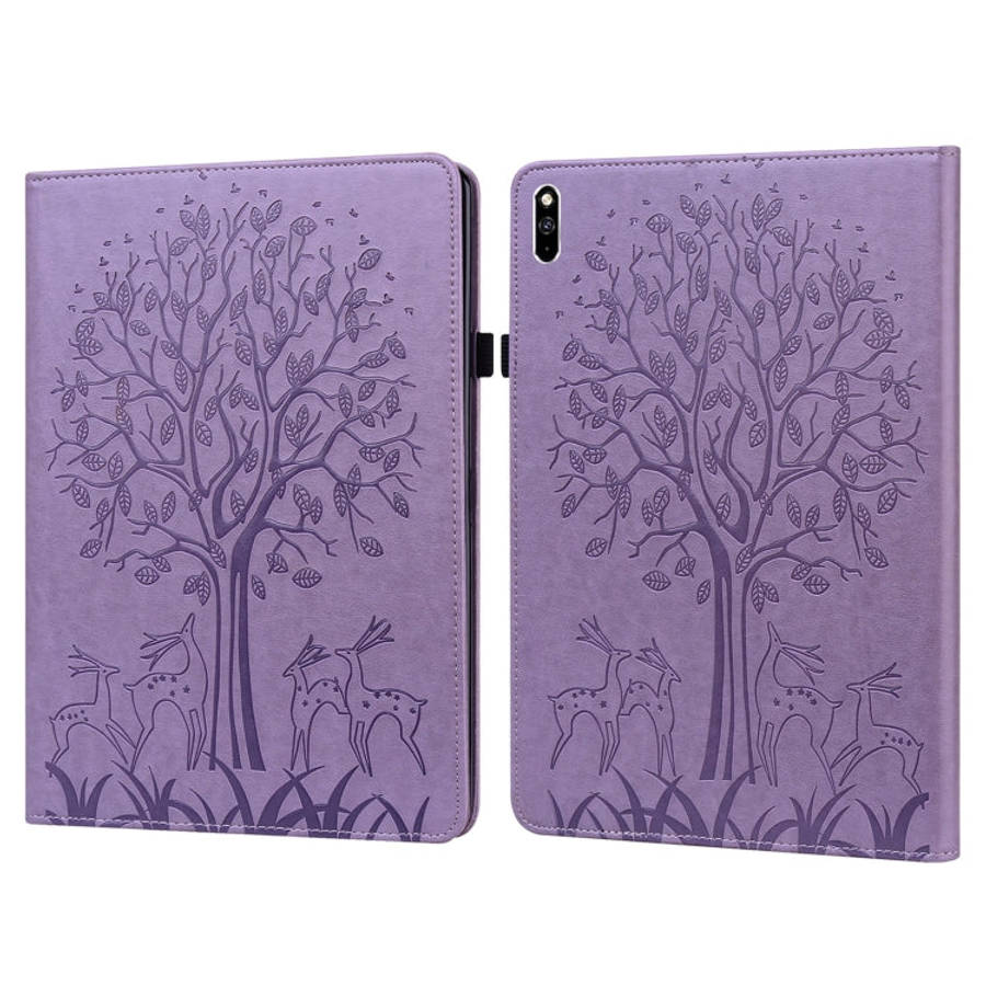 Tree & Deer Pattern Pressed Printing Horizontal Flip PU Leather Case with Holder & Card Slots, Fo...