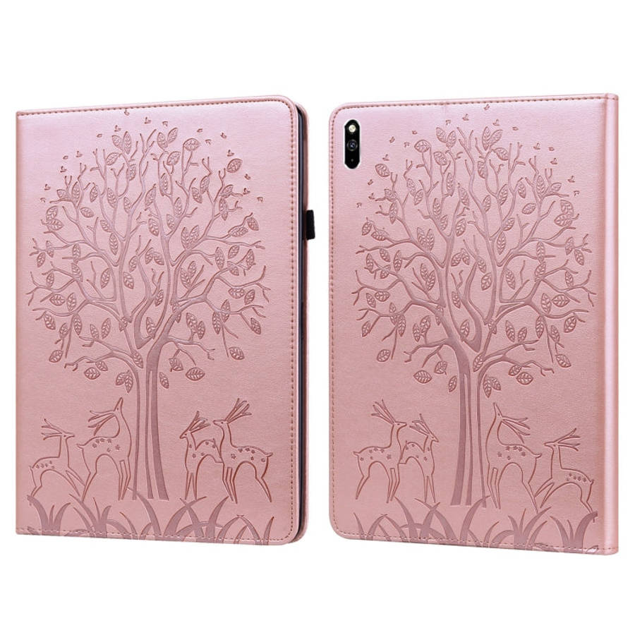 Tree & Deer Pattern Pressed Printing Horizontal Flip PU Leather Case with Holder & Card Slots, Fo...