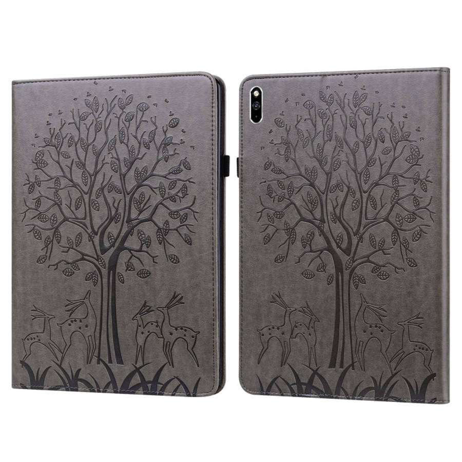 Tree & Deer Pattern Pressed Printing Horizontal Flip PU Leather Case with Holder & Card Slots, Fo...