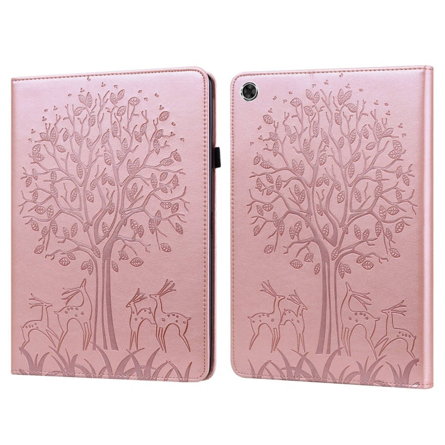 Tree & Deer Pattern Pressed Printing Horizontal Flip PU Leather Case with Holder & Card Slots, Fo...
