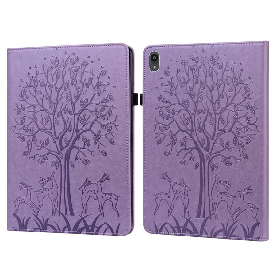 Tree & Deer Pattern Pressed Printing Horizontal Flip PU Leather Case with Holder & Card Slots, Fo...