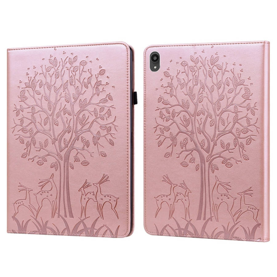 Tree & Deer Pattern Pressed Printing Horizontal Flip PU Leather Case with Holder & Card Slots, Fo...