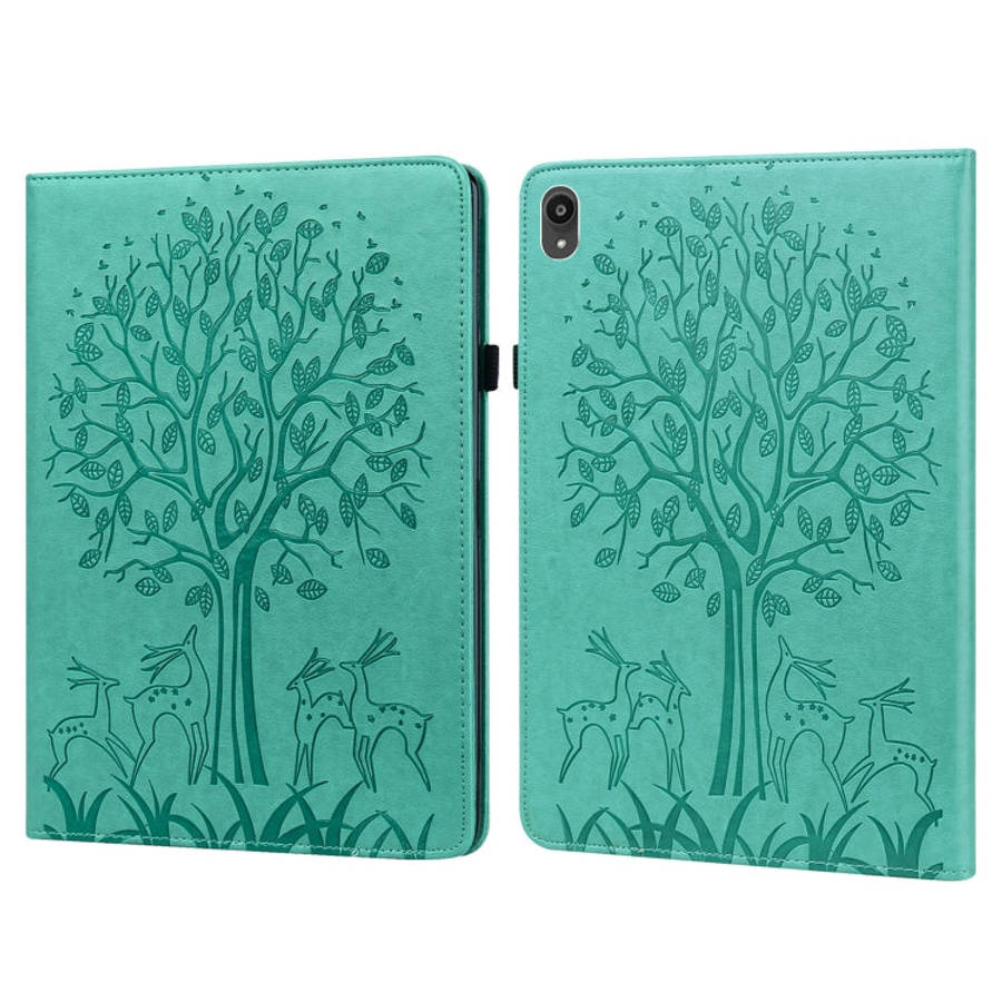 Tree & Deer Pattern Pressed Printing Horizontal Flip PU Leather Case with Holder & Card Slots, Fo...