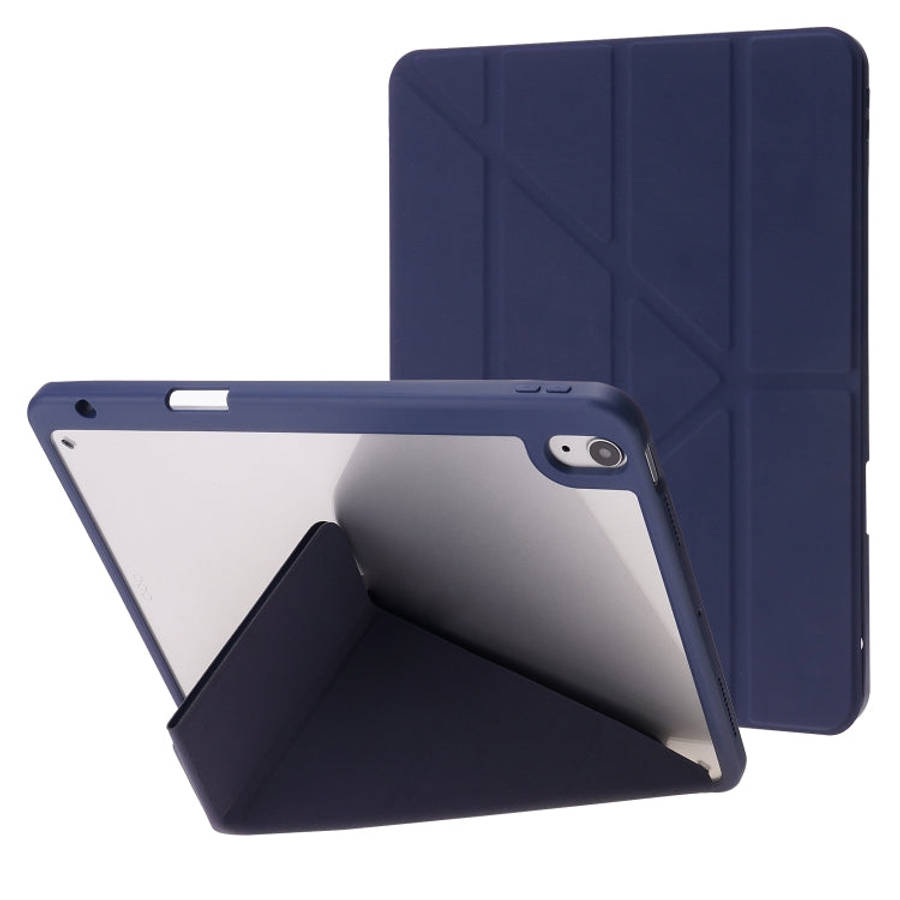 Deformation Transparent Acrylic Horizontal Flip PU Leather Case with Multi-folding Holder & Sleep...