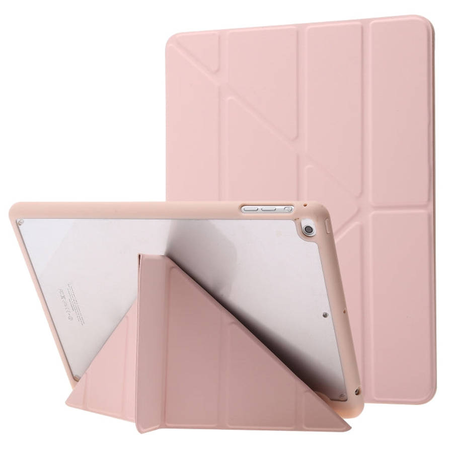 Deformation Transparent Acrylic Horizontal Flip PU Leather Case with Multi-folding Holder & Sleep...
