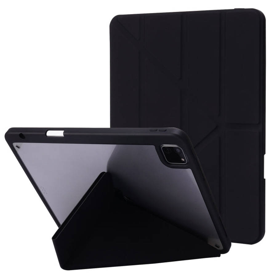 Deformation Transparent Acrylic Horizontal Flip PU Leather Case with Multi-folding Holder & Sleep...