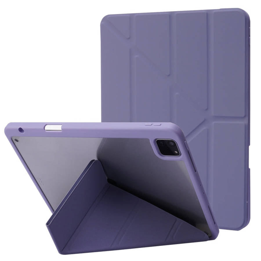 Deformation Transparent Acrylic Horizontal Flip PU Leather Case with Multi-folding Holder & Sleep...