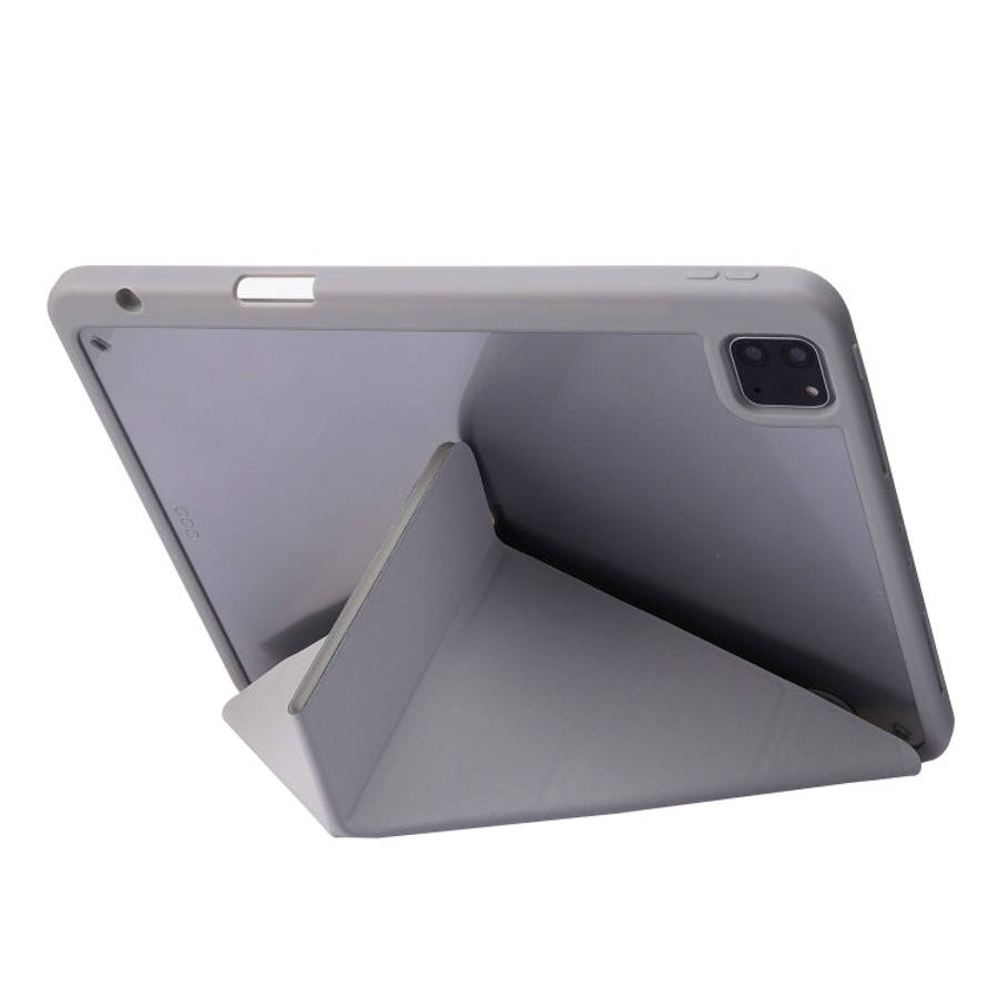 Deformation Transparent Acrylic Horizontal Flip PU Leather Case with Multi-folding Holder & Sleep...