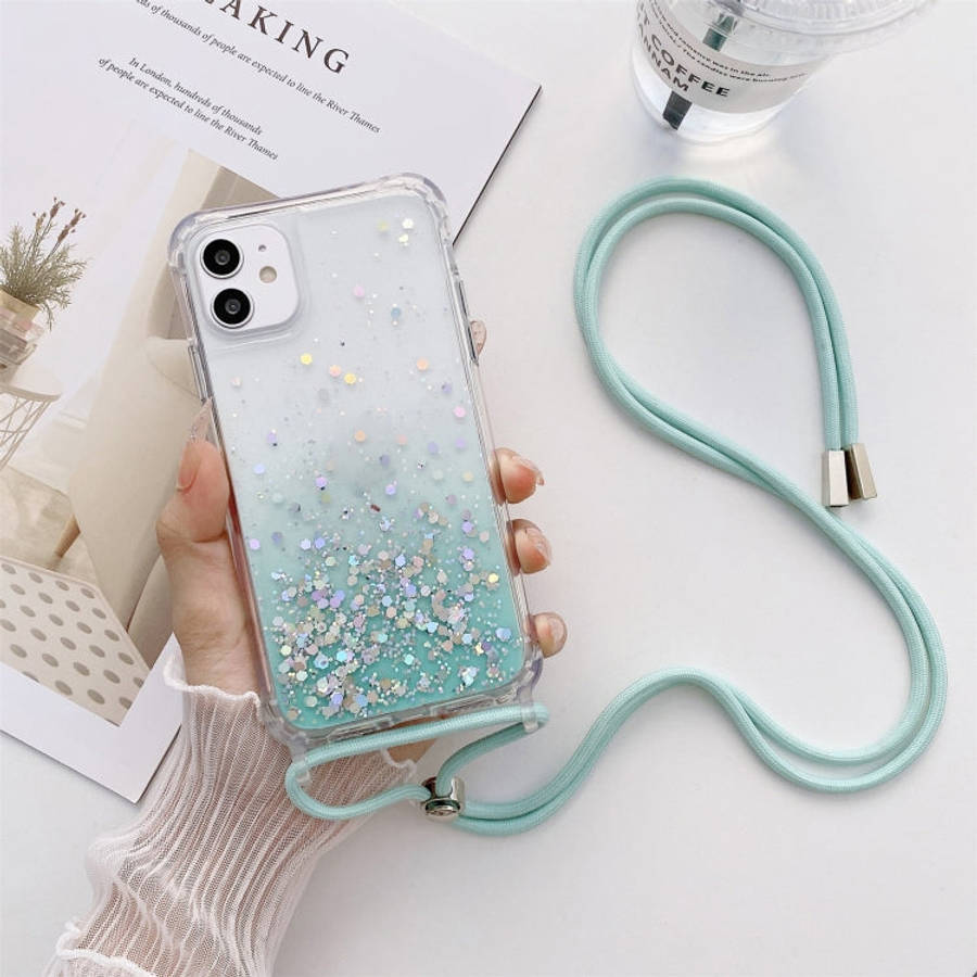 Gradient Glitter Powder Epoxy TPU Thickened Acrylic Shockproof Case with Round Neck Lanyard, For ...