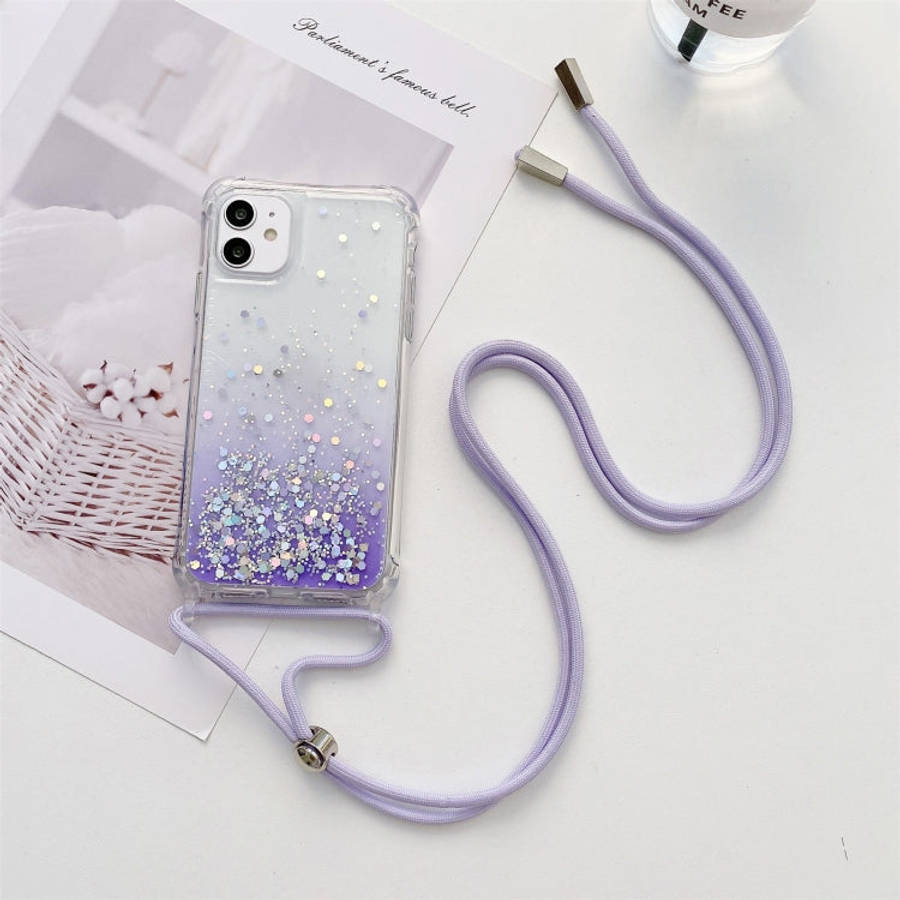 Gradient Glitter Powder Epoxy TPU Thickened Acrylic Shockproof Case with Round Neck Lanyard, For ...