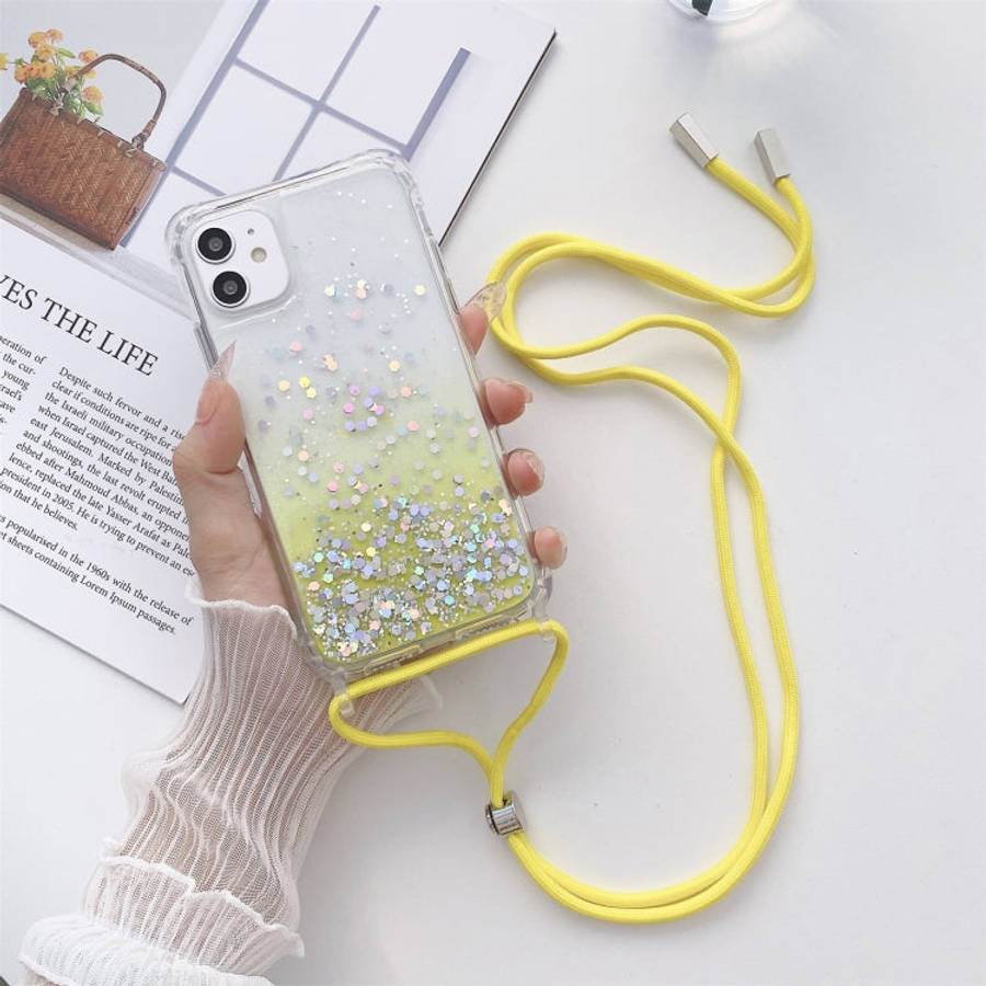 Gradient Glitter Powder Epoxy TPU Thickened Acrylic Shockproof Case with Round Neck Lanyard, For ...