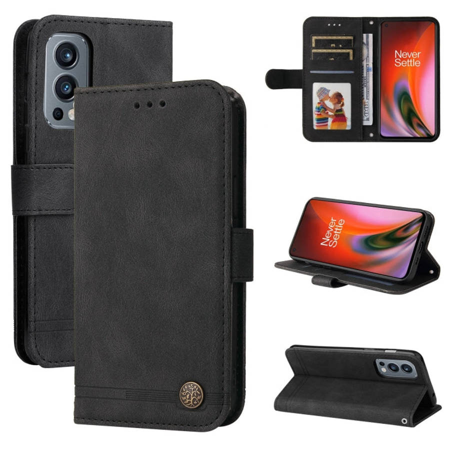 Skin Feel Life Tree Metal Button Horizontal Flip Leather Case with Holder & Card Slot & Wallet & ...