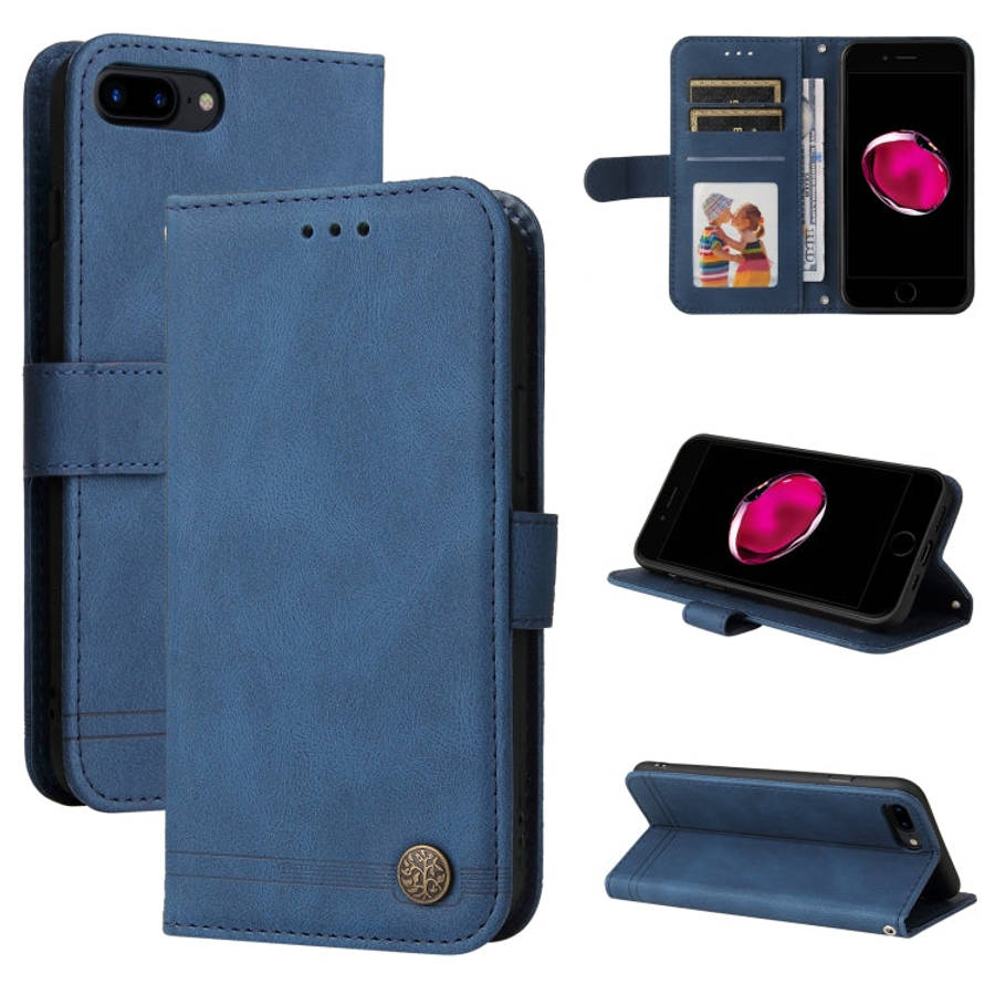 Skin Feel Life Tree Metal Button Horizontal Flip Leather Case with Holder & Card Slot & Wallet & ...