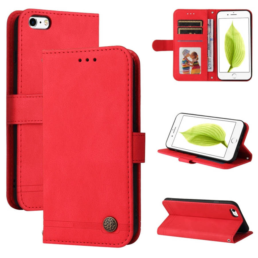 Skin Feel Life Tree Metal Button Horizontal Flip Leather Case with Holder & Card Slot & Wallet & ...