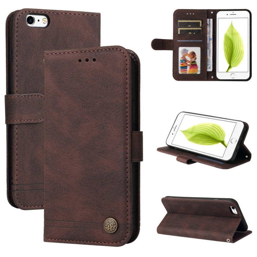 Skin Feel Life Tree Metal Button Horizontal Flip Leather Case with Holder & Card Slot & Wallet & ...