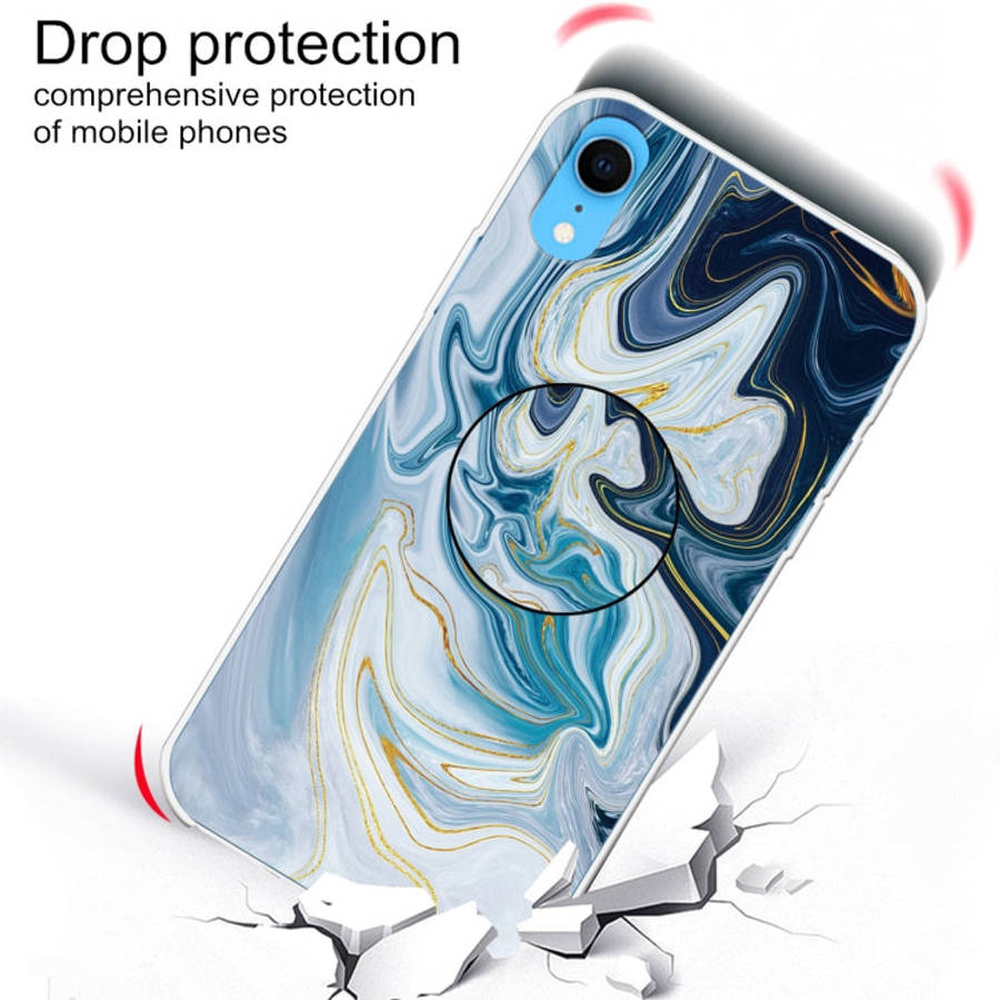 Embossed Varnished Marble TPU Protective Case with Holder, For iPhone XR