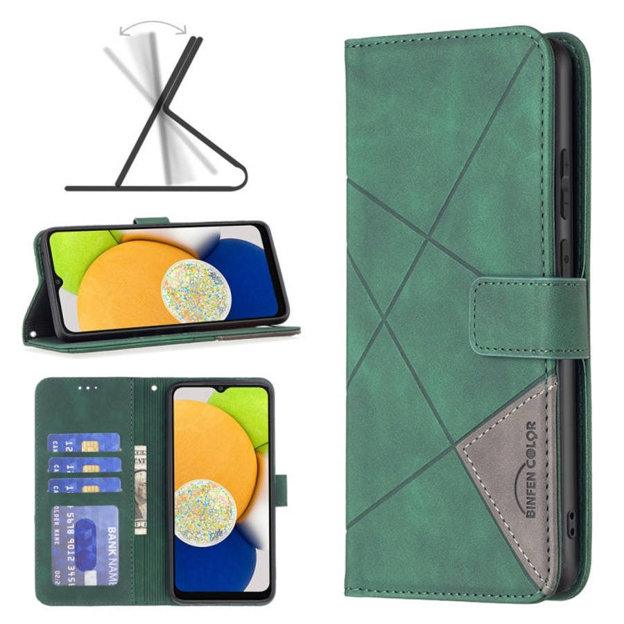 BF05 Magnetic Buckle Rhombus Texture Leather Phone Case, For Samsung Galaxy A03 166mm