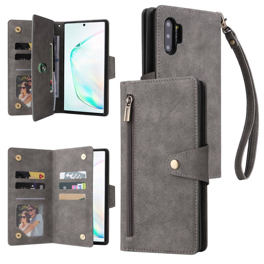 Rivet Buckle 9 Cards Three Fold Leather Phone Case, For Samsung Galaxy Note10 Lite, For Samsung G...