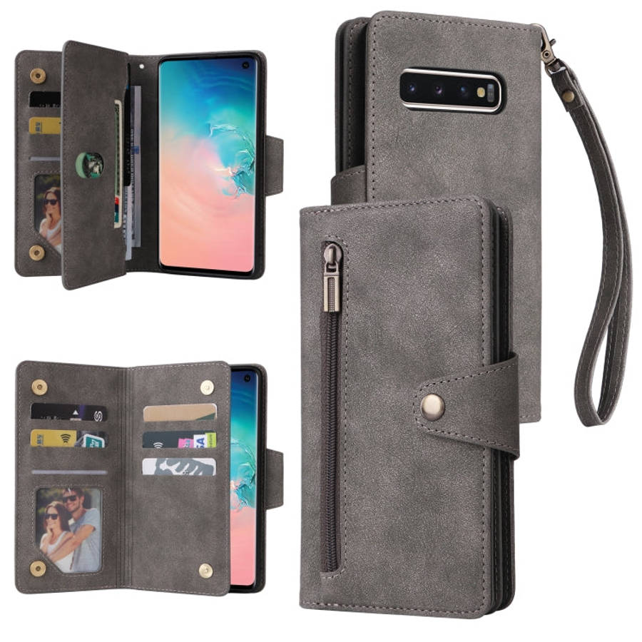 Rivet Buckle 9 Cards Three Fold Leather Phone Case, For Samsung Galaxy Note10 Lite, For Samsung G...