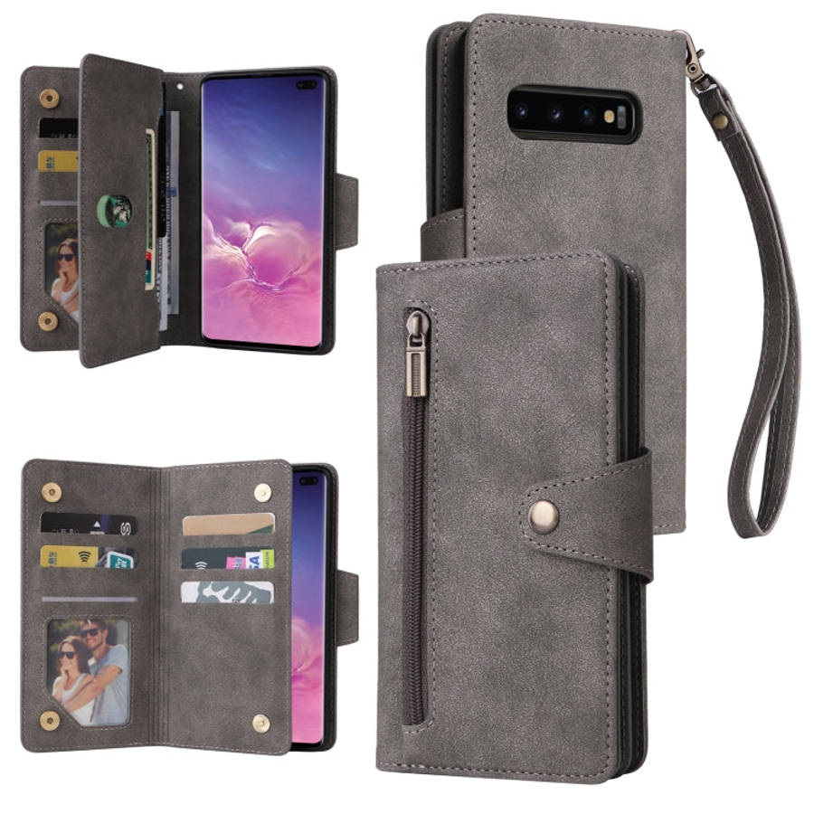 Rivet Buckle 9 Cards Three Fold Leather Phone Case, For Samsung Galaxy Note10 Lite, For Samsung G...