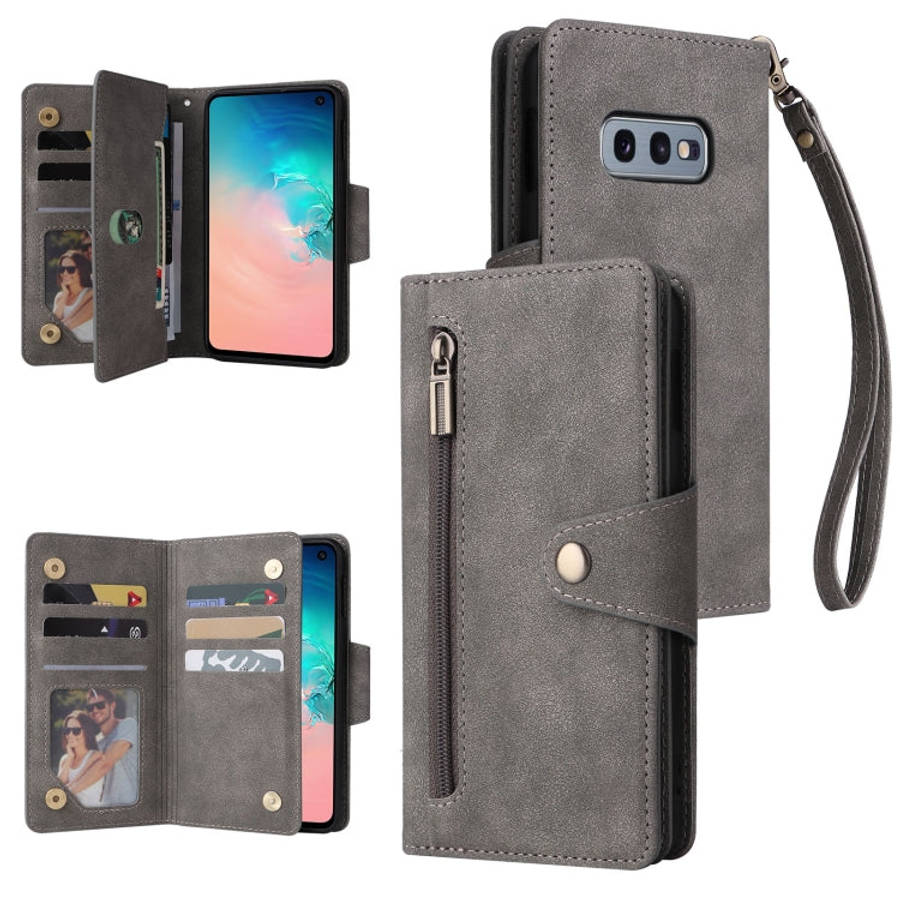 Rivet Buckle 9 Cards Three Fold Leather Phone Case, For Samsung Galaxy S10e, For Samsung Galaxy S...