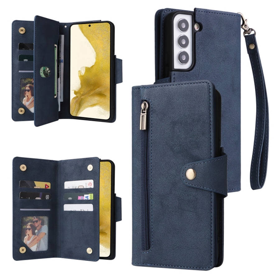 Rivet Buckle 9 Cards Three Fold Leather Phone Case, For Samsung Galaxy S22+, For Samsung Galaxy S...