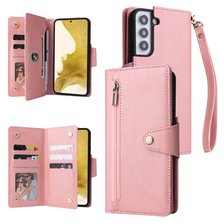 Rivet Buckle 9 Cards Three Fold Leather Phone Case, For Samsung Galaxy S22+, For Samsung Galaxy S...