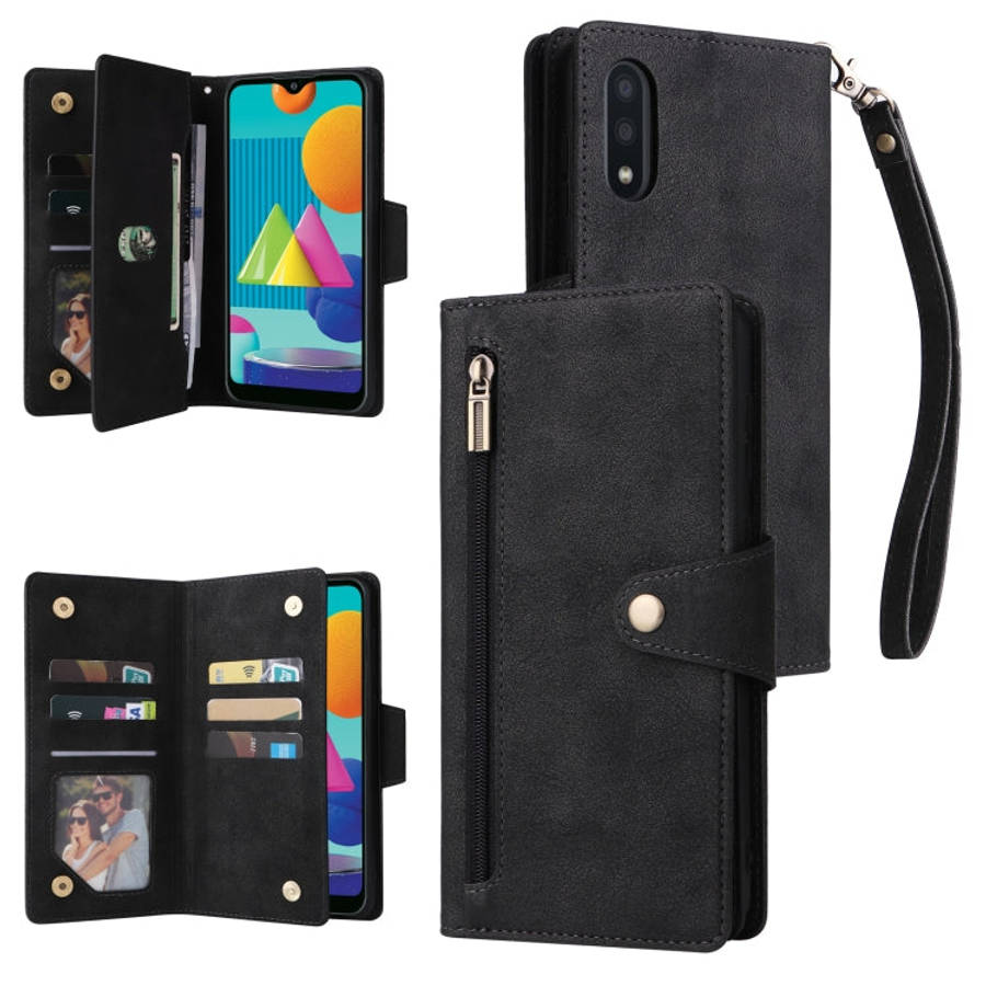 Rivet Buckle 9 Cards Three Fold Leather Phone Case, For Samsung Galaxy S22+, For Samsung Galaxy S...